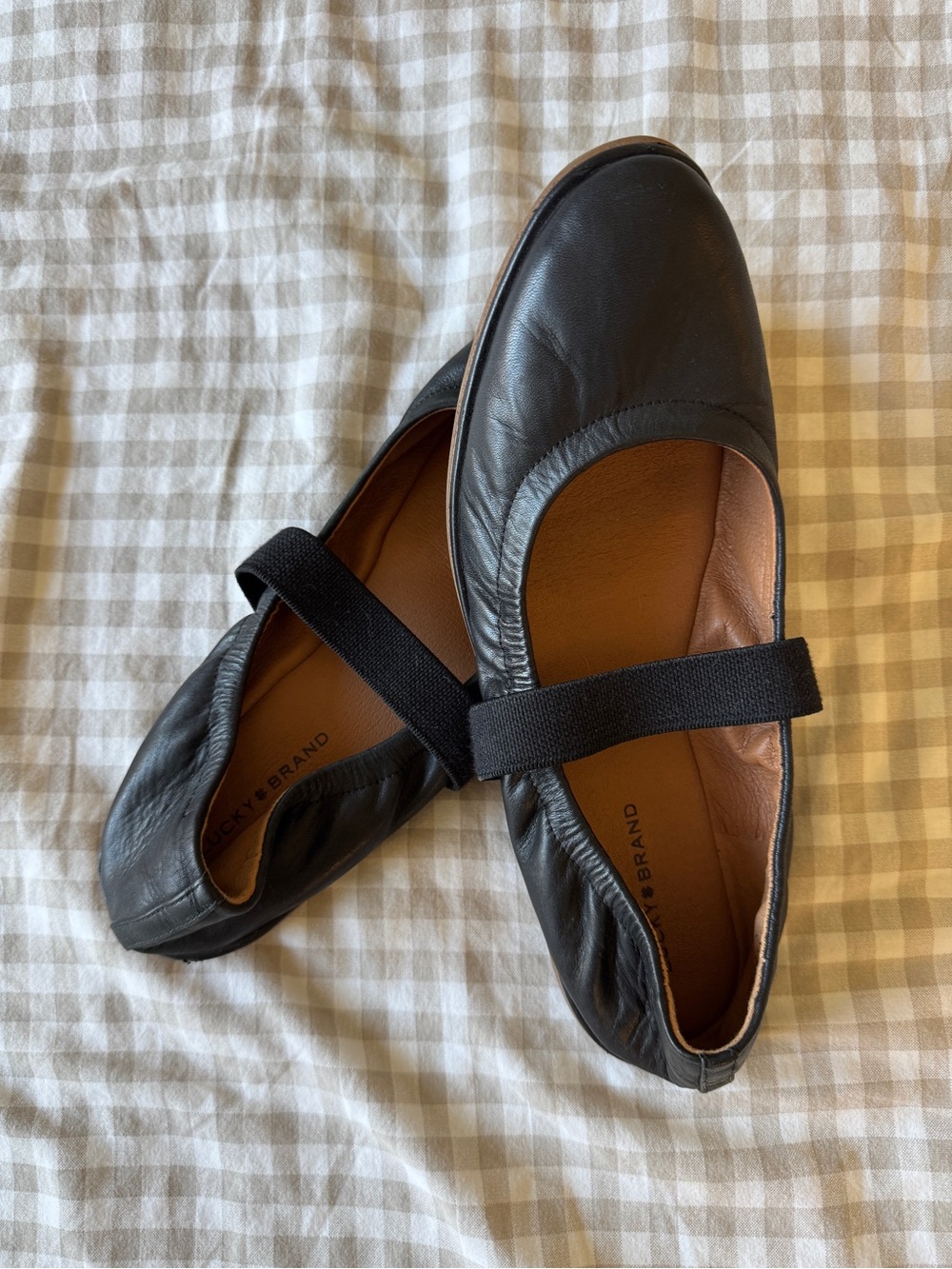 Lucky Walnen Black Mary Jane Ballet Flats - Classic Round Toe - Elastic Strap